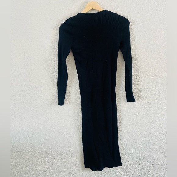 Zara Black V-Neck Ribbed Fitted Midi Dress - Picture 5 of 8